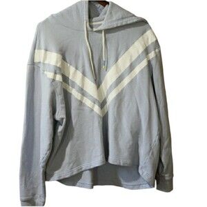 Tory Burch Tory Sport Small Blue Oversized Pullover Hoodie V-Logo Cotton